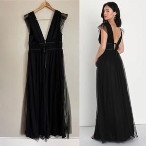 I'm All Yours Black Tulle Ruffled Maxi Dress